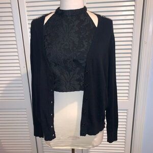Ann Taylor Loft Mixed Media Cardigan black and white XL
